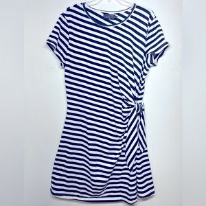 Duffield Lane navy blue and white Lexi dress with adjustable tie waist size XL